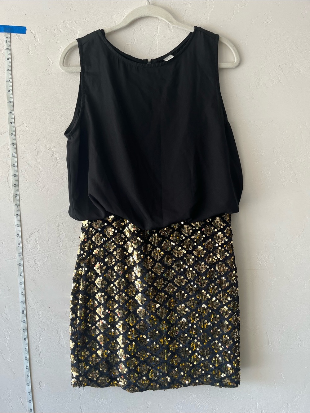 H&M Black Sleeveless Mini Dress with Gold Sequin Skirt